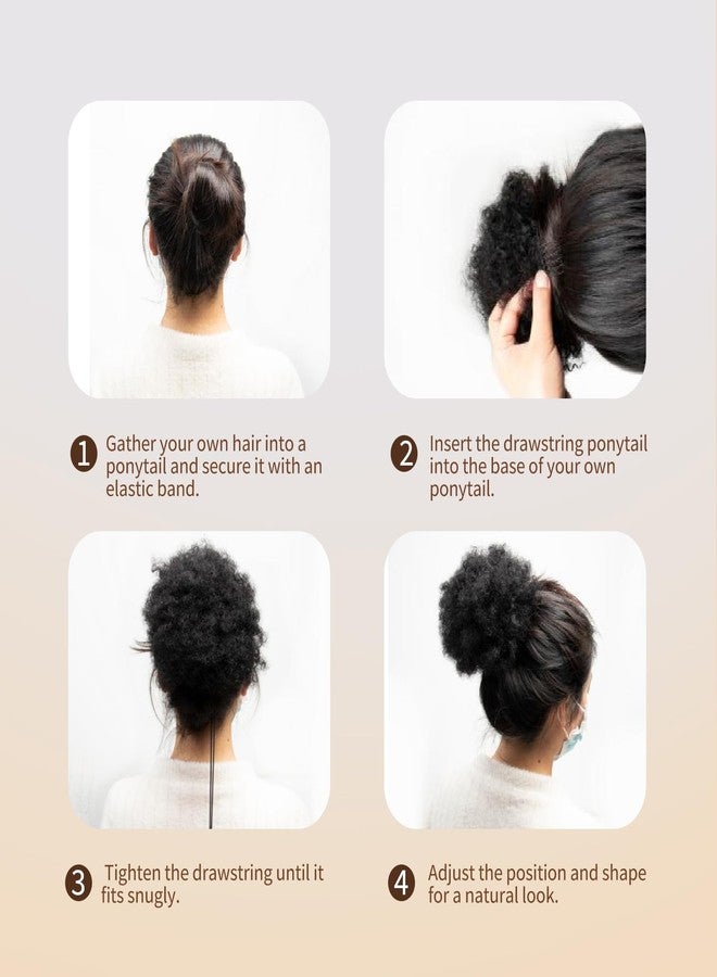 FEIPRO 4 Inch Small Afro Puff Human Hair Ponytail for Girls Black Women Short Kinky Curly Ponytail Extension Drawstring Ponytail Fake Bun 4c Puffs African American Half Medium Brown Half Copper Red Updo 30g - Image 5